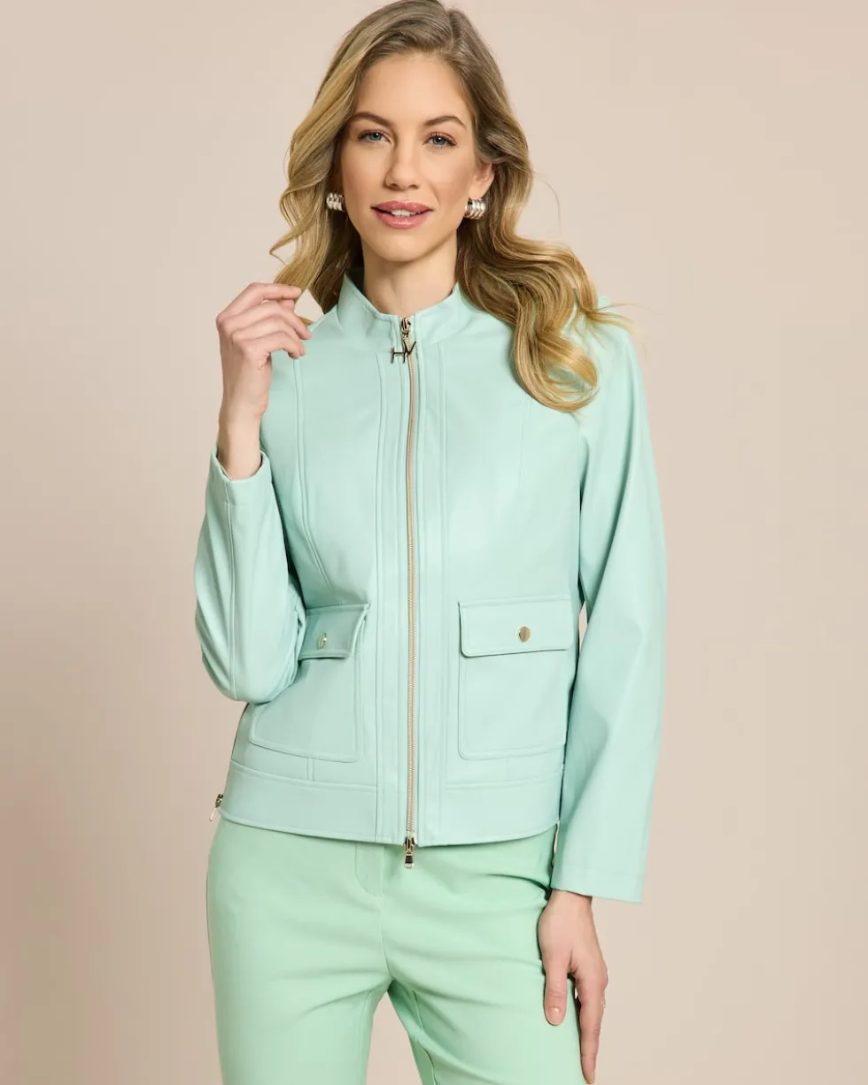 Jacke aus Lederimitat mit Stehkragen