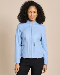 Jacke aus Lederimitat mit Stehkragen