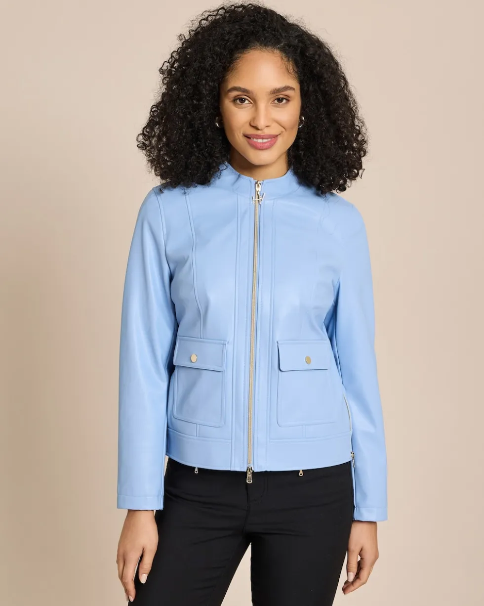 Jacke aus Lederimitat mit Stehkragen