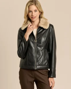 Jacke aus Lederimitat mit Webpelzkragen
