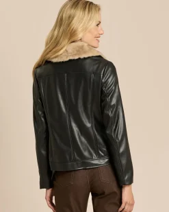 Jacke aus Lederimitat mit Webpelzkragen