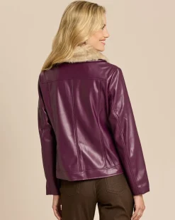 Jacke aus Lederimitat mit Webpelzkragen