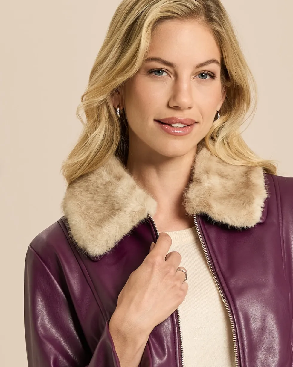 Jacke aus Lederimitat mit Webpelzkragen