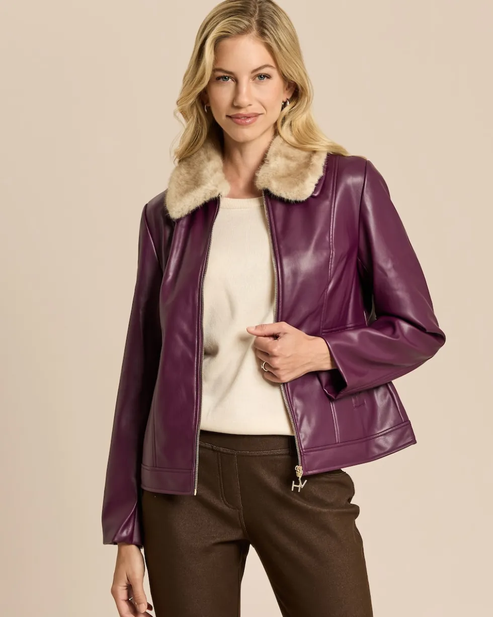Jacke aus Lederimitat mit Webpelzkragen