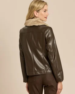 Jacke aus Lederimitat mit Webpelzkragen