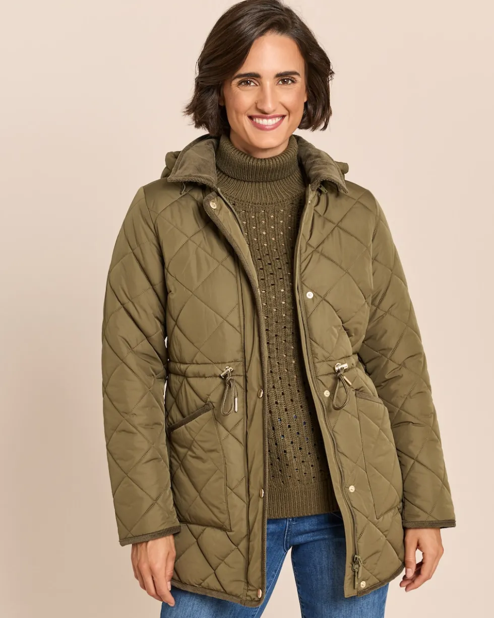 Jacke mit Rautenstepp und Cord-Absetzungen