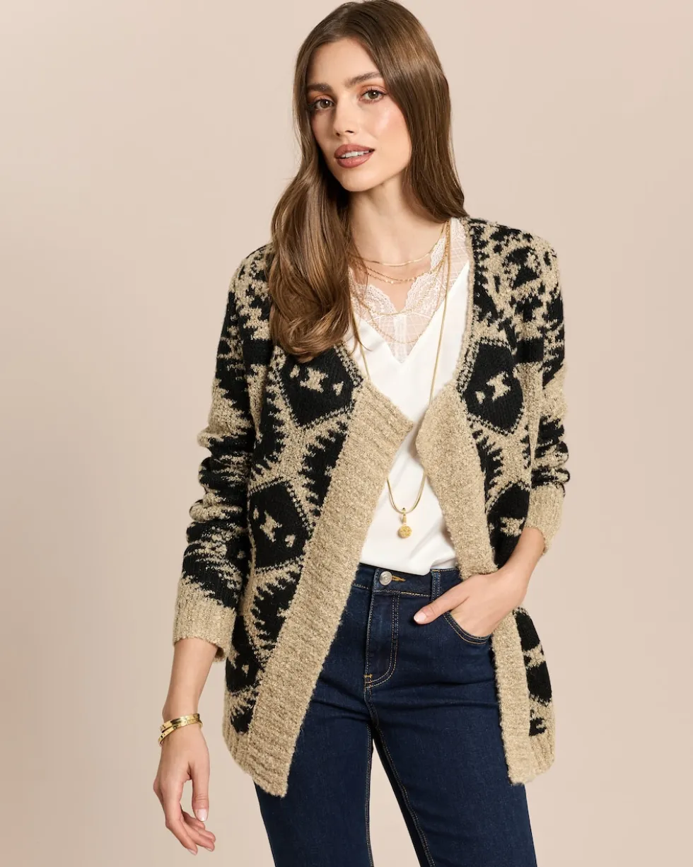 Jacquard-Cardigan mit Glanzgarn