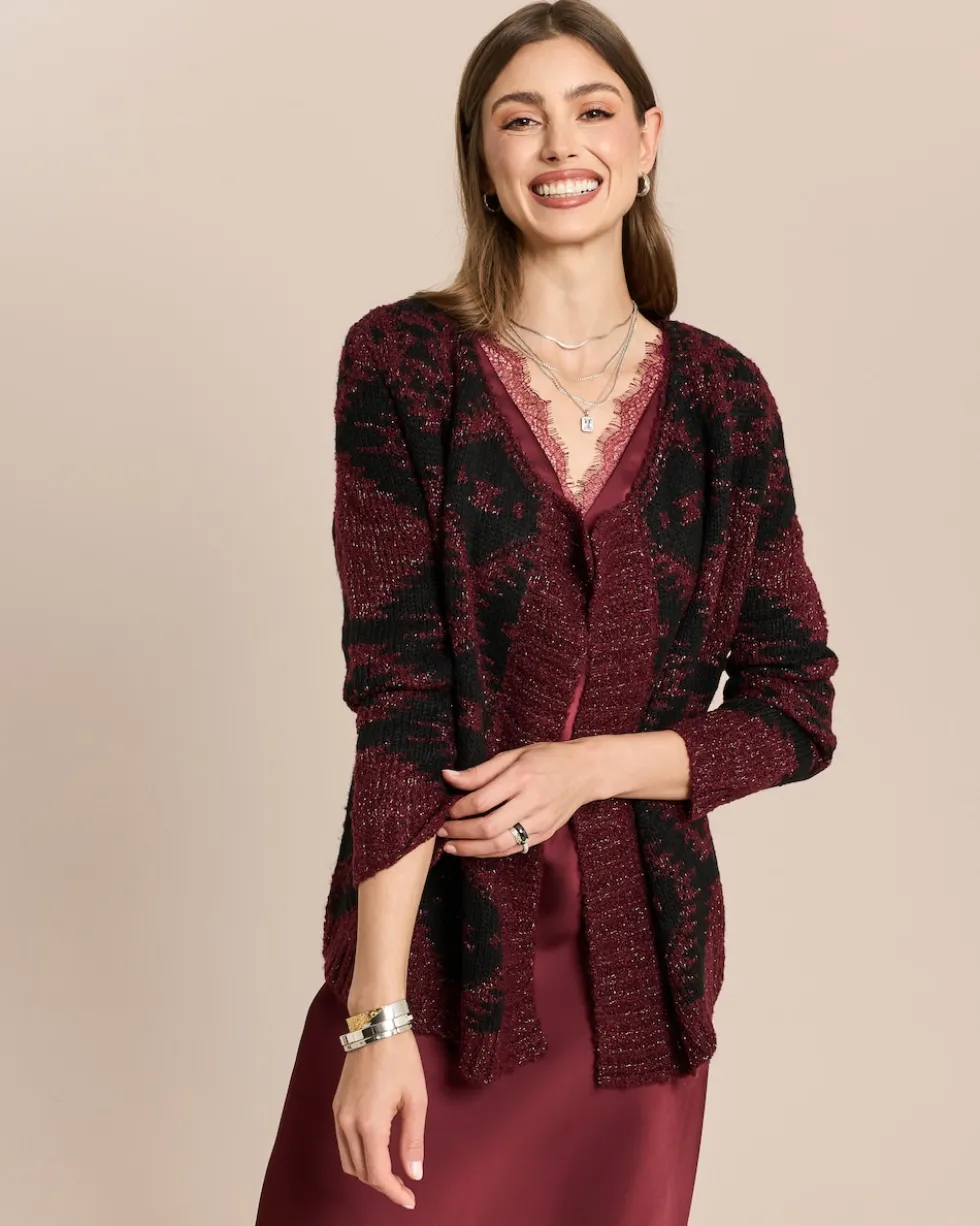 Jacquard-Cardigan mit Glanzgarn