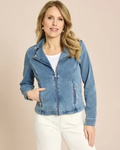 Jeansjacke im Bikerstil