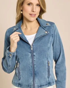 Jeansjacke im Bikerstil