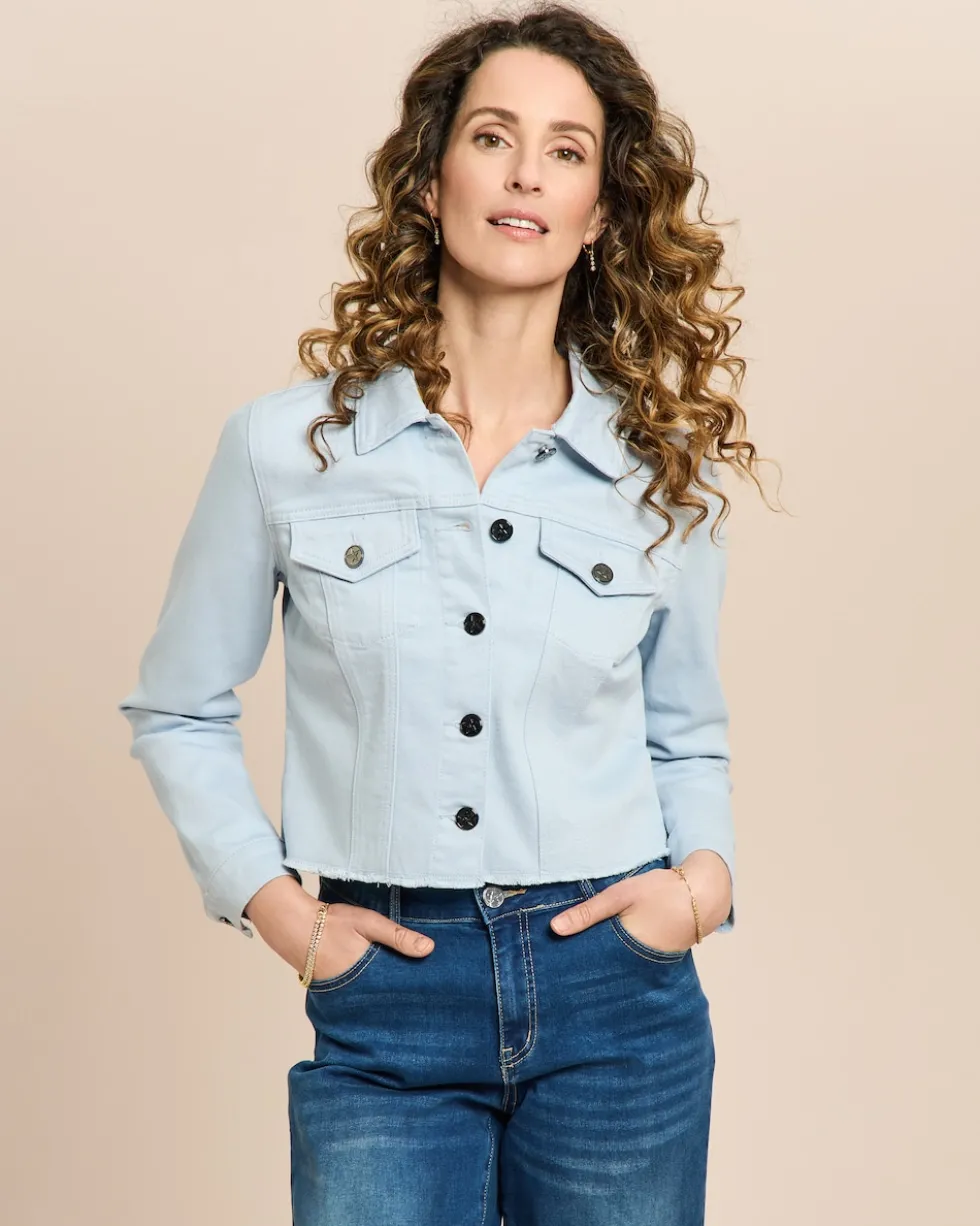 Jeansjacke mit ausgefranstem Saum