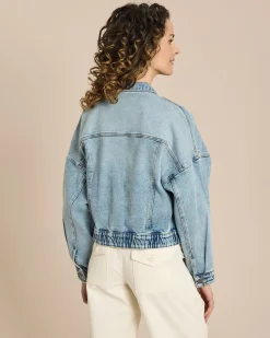 Jeansjacke mit überschnittener Schulter