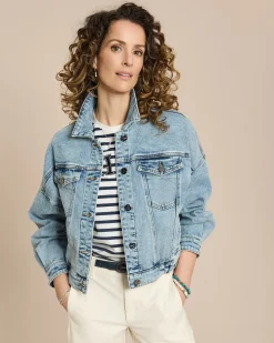 Jeansjacke mit überschnittener Schulter
