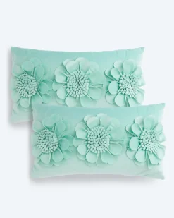 Kissen mit Blumen-Applikation, 2tlg.