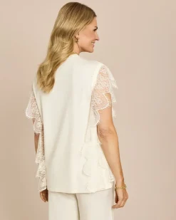 Kurzarmpullover mit Spitze