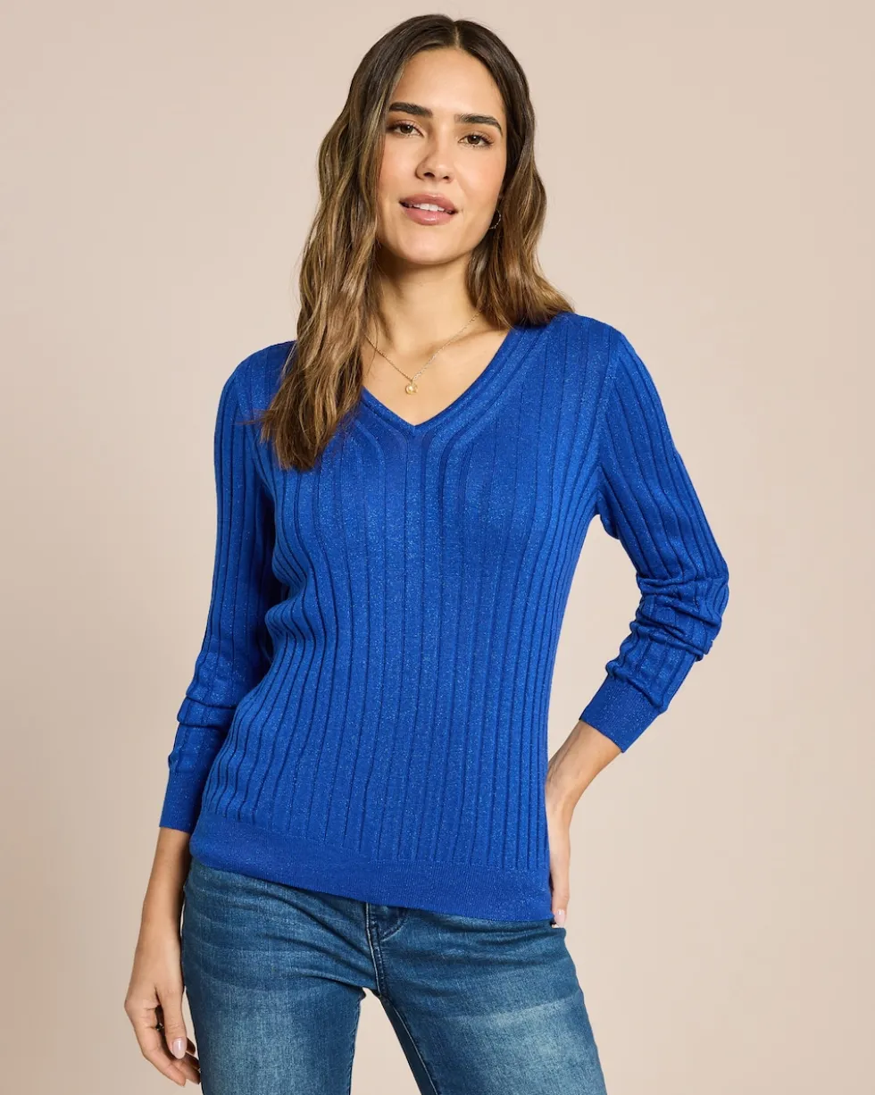 Langarm Pullover mit Metallic Garn