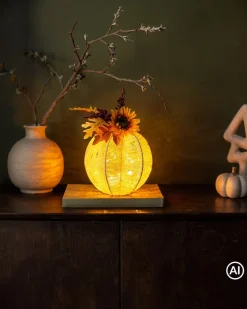 LED Deko-Kürbis mit Sonnenblume