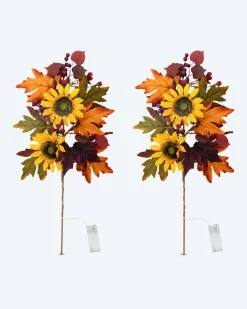 LED-Dekozweige "Herbstdesign Sonnenblume", 2tlg.