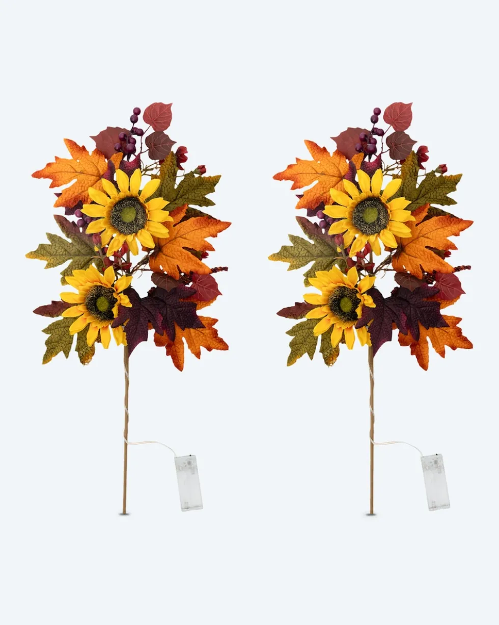 LED-Dekozweige "Herbstdesign Sonnenblume", 2tlg.