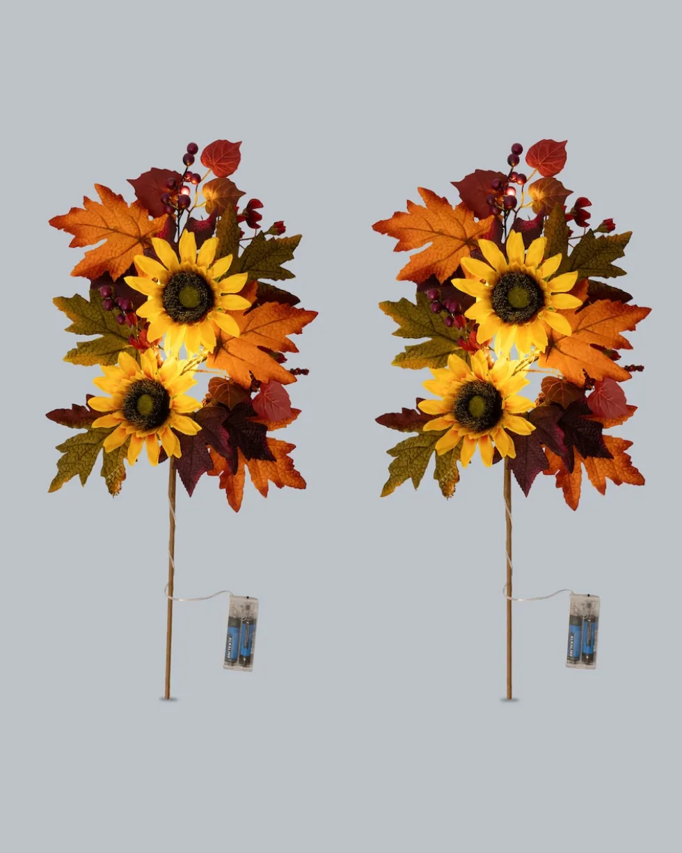 LED-Dekozweige "Herbstdesign Sonnenblume", 2tlg.