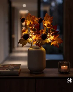 LED-Dekozweige Herbst mit Samt-Kürbissen, 2tlg.