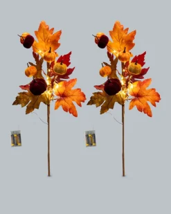 LED-Dekozweige Herbst mit Samt-Kürbissen, 2tlg.