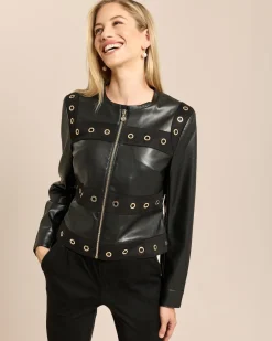 Lederimitatjacke mit Oesenverzierung