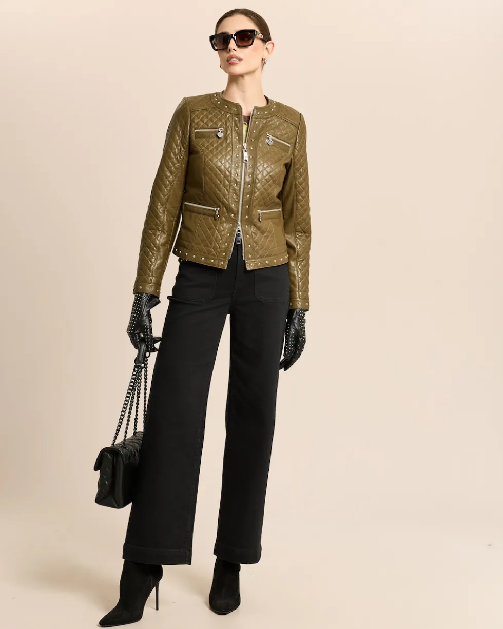Lederjacke gesteppt mit Nieten