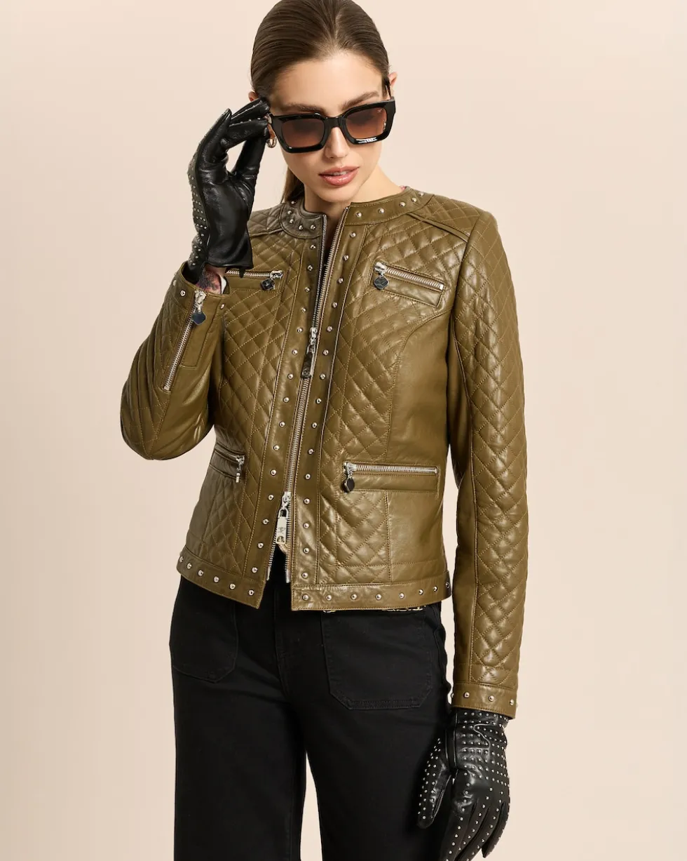 Lederjacke gesteppt mit Nieten