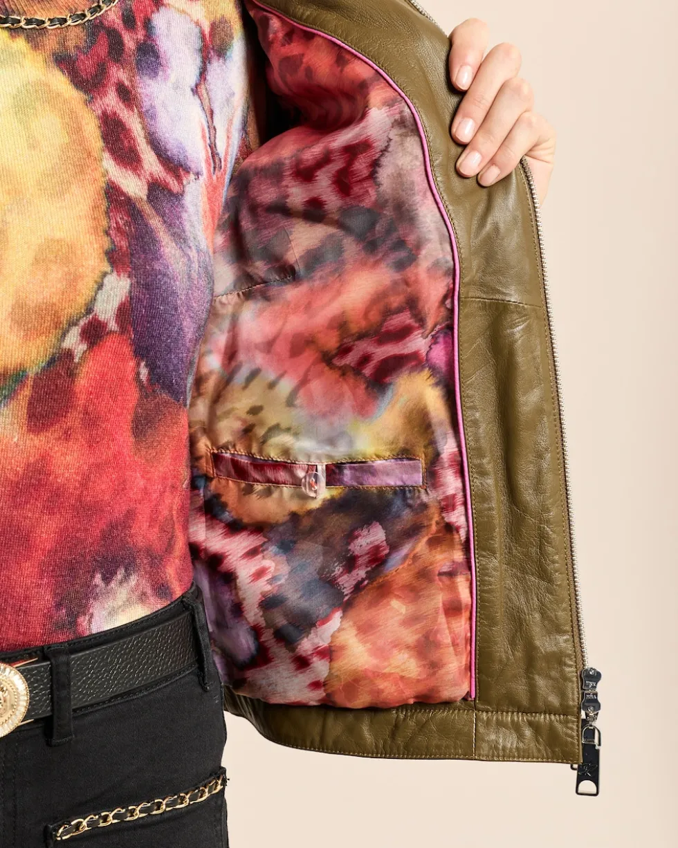 Lederjacke gesteppt mit Nieten