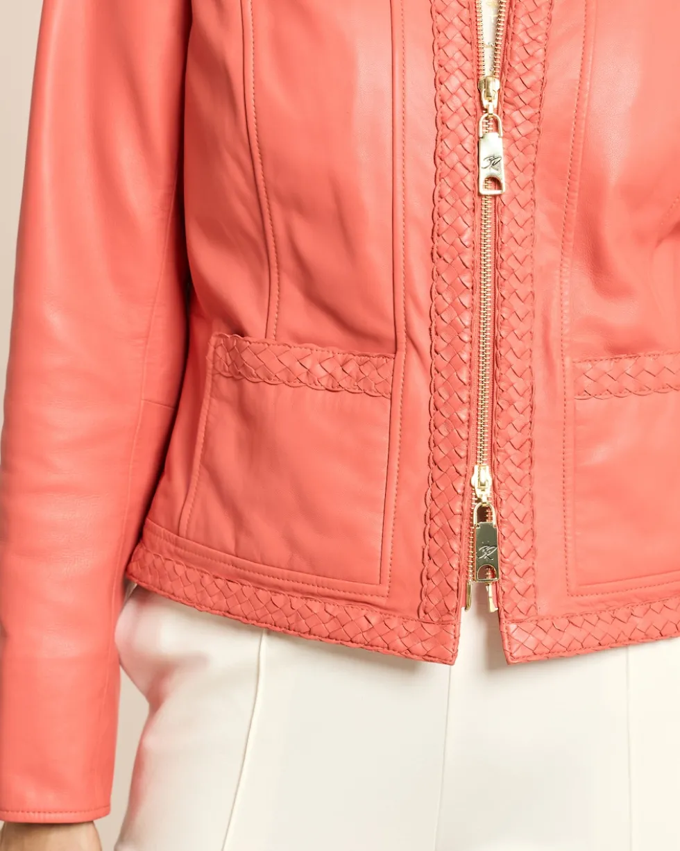 Lederjacke mit Flechtdetails