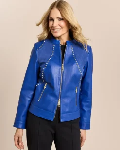 Lederjacke mit Nieten und Velour