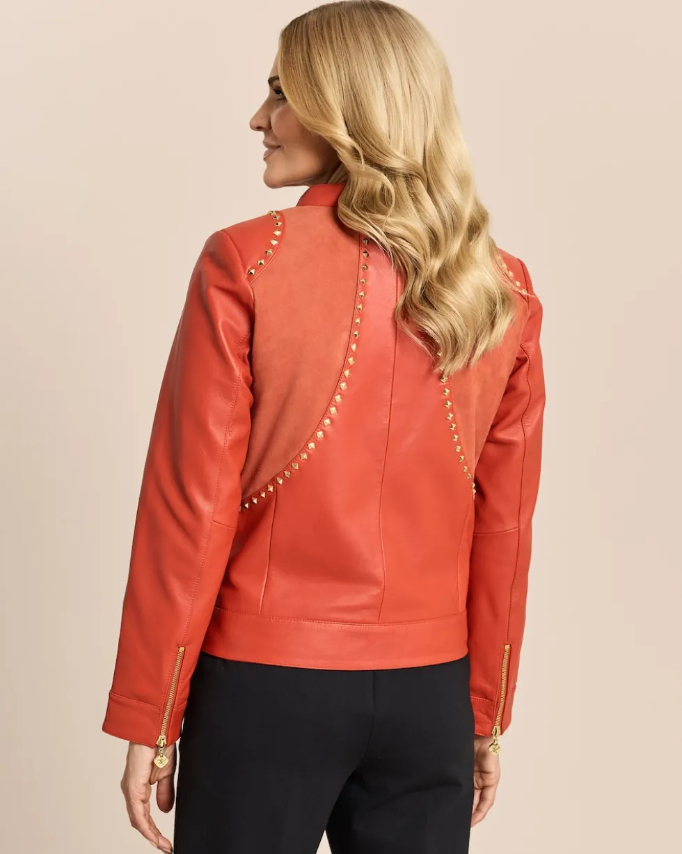 Lederjacke mit Nieten und Velour
