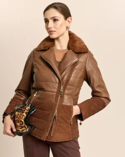 Lederjacke mit Webpelzkragen