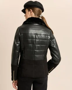 Lederjacke mit Webpelzkragen