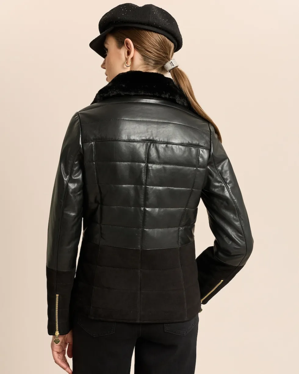 Lederjacke mit Webpelzkragen
