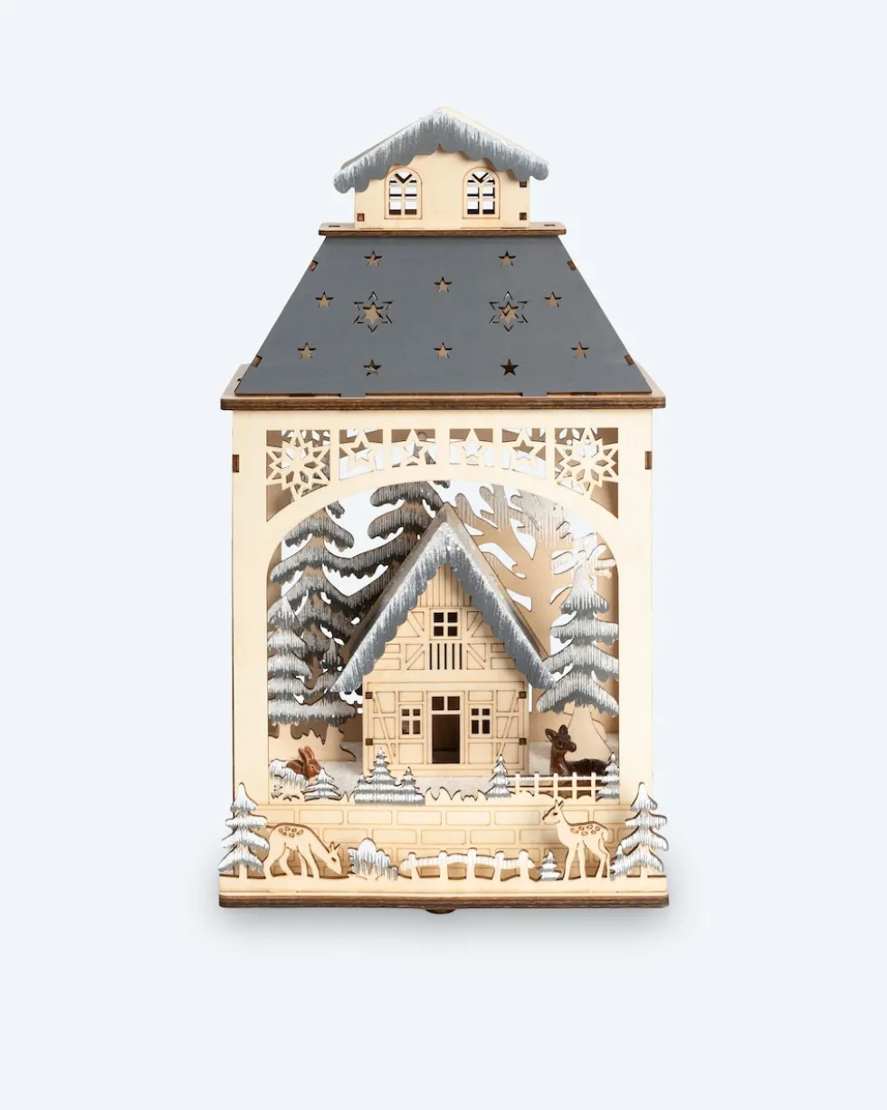 LED Holzlaterne "Waldszene"