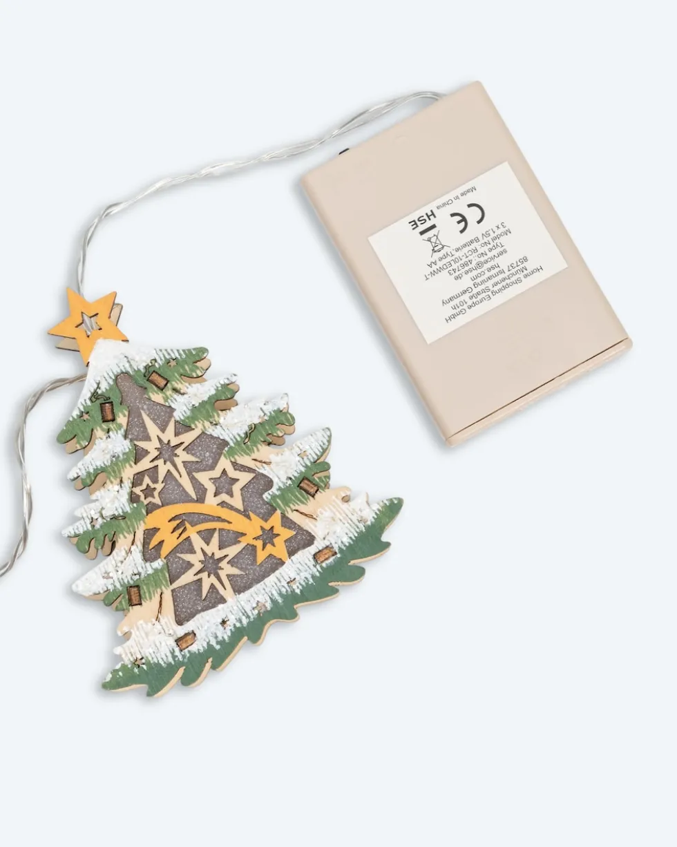 LED Holz-Lichterkette "Weihnachtsbäume"