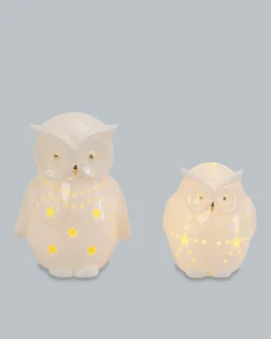 LED Keramik-Eulen, 2tlg.
