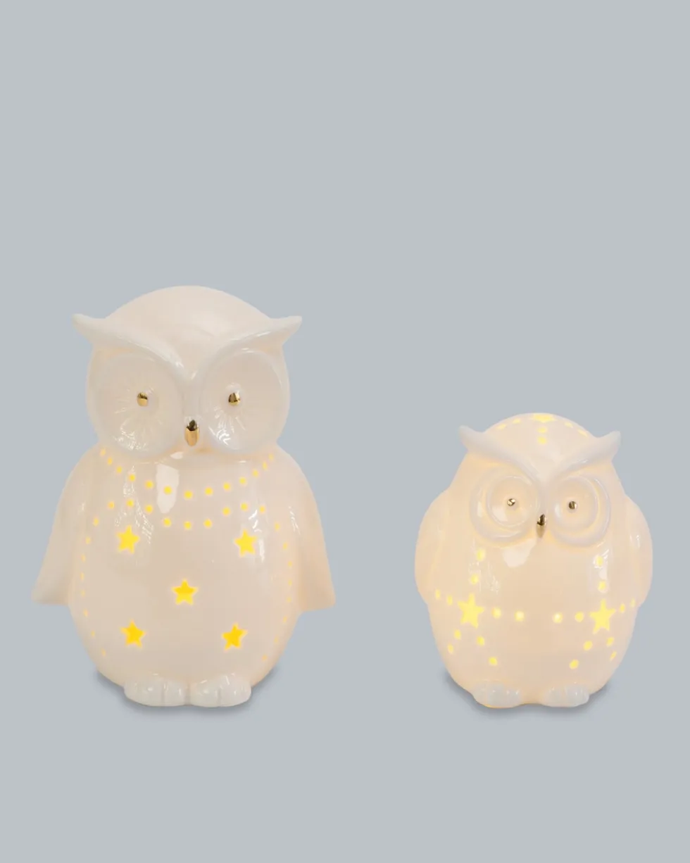 LED Keramik-Eulen, 2tlg.