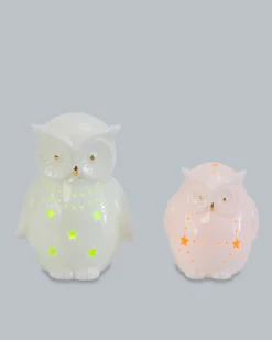 LED Keramik-Eulen, 2tlg.