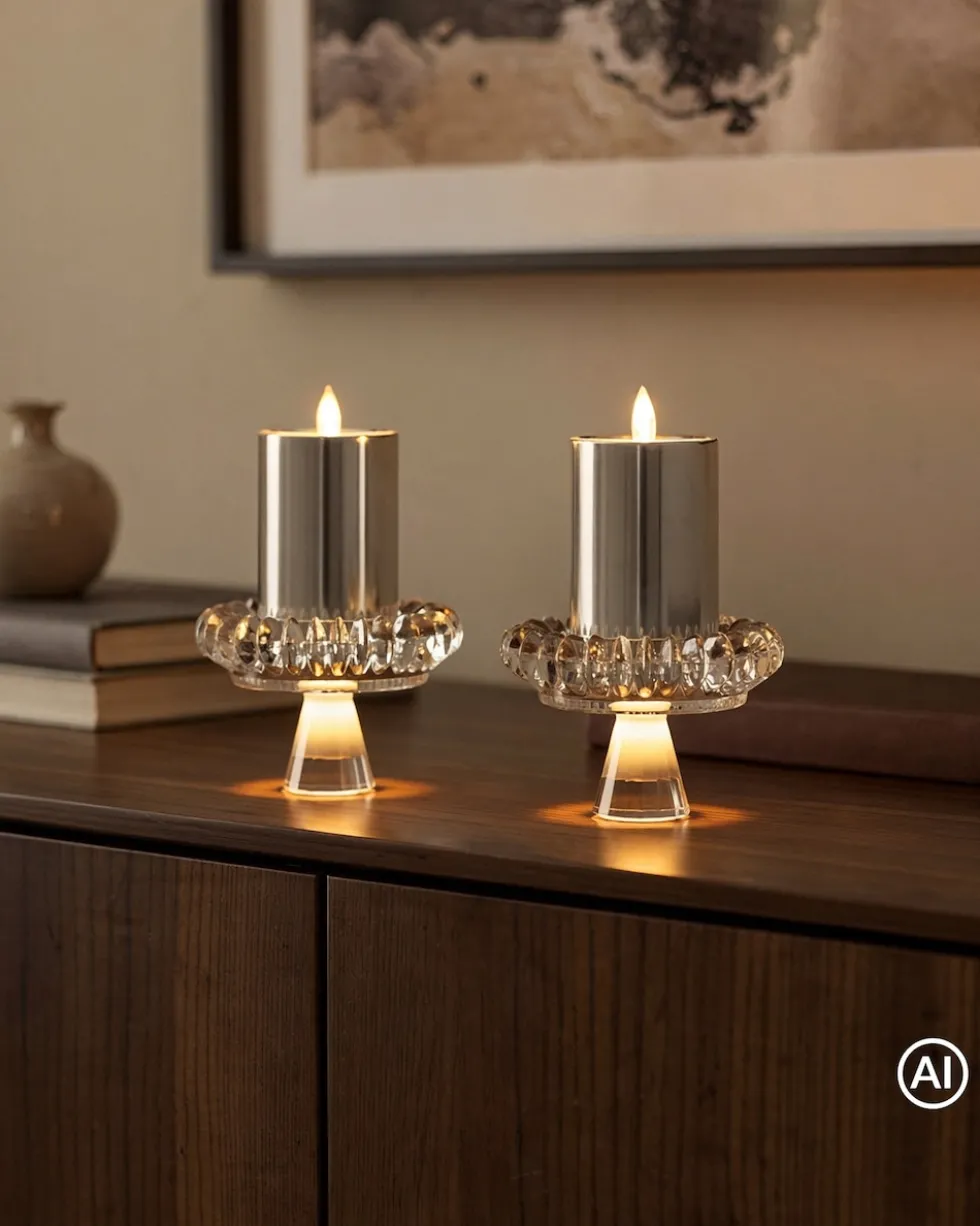 LED-Kerzenständer mit Glashalter, 2tlg.