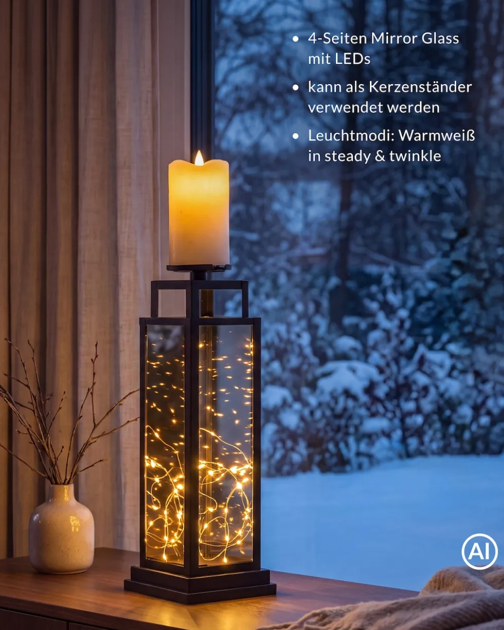 LED-Laterne mit Kerzenständer