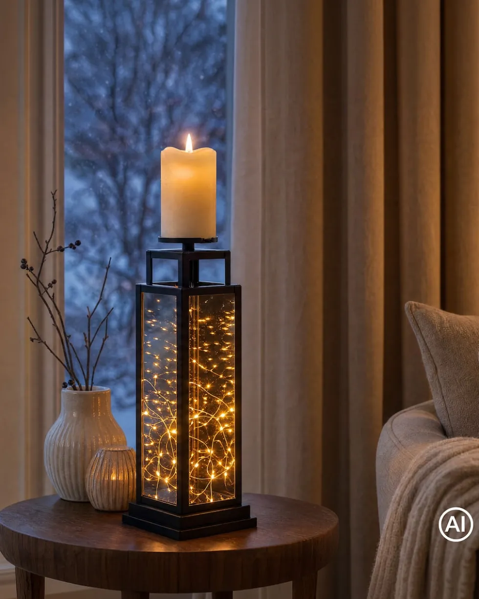 LED-Laterne mit Kerzenständer