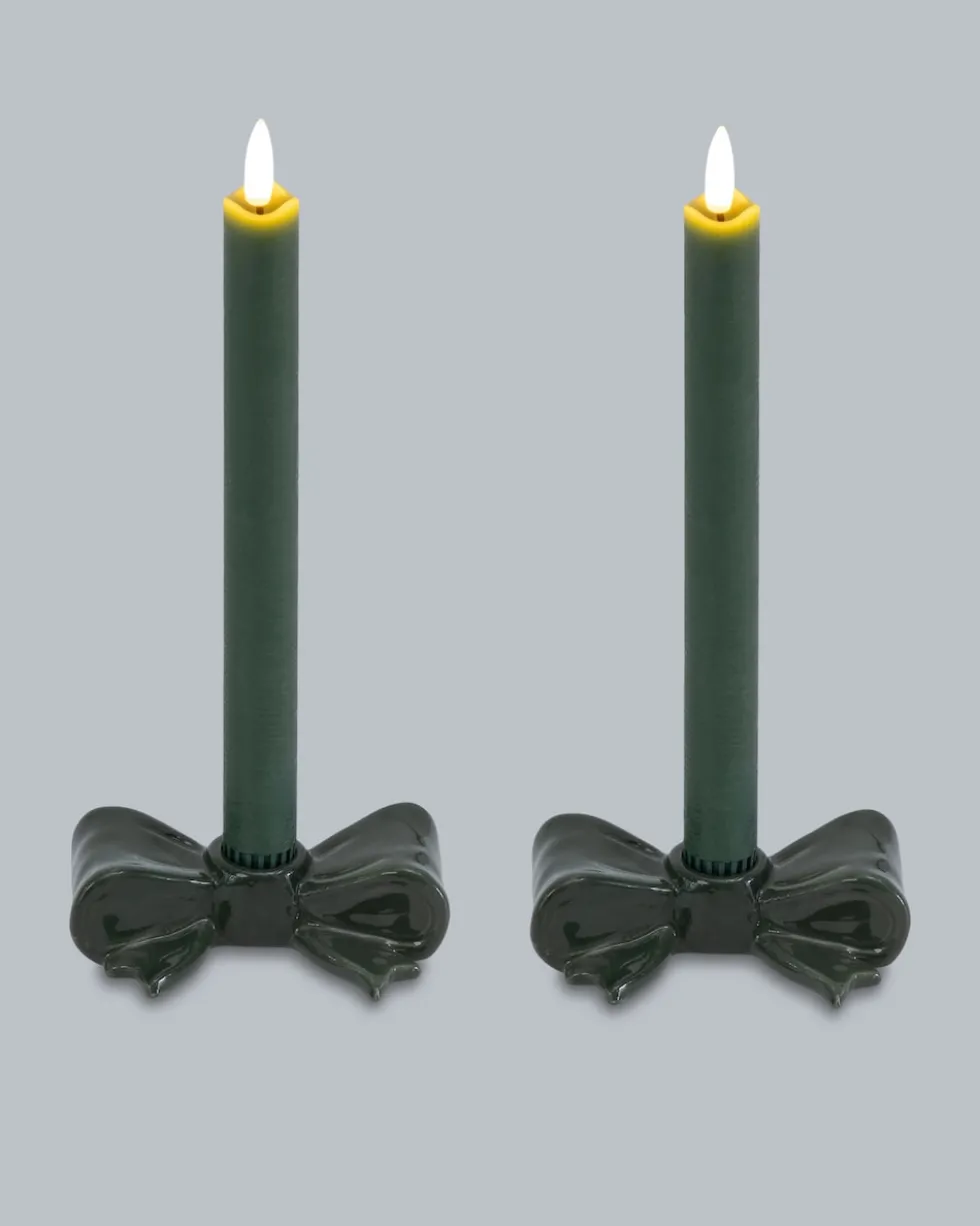 LED-Stabkerzen mit Ständer Schleife, 2tlg.