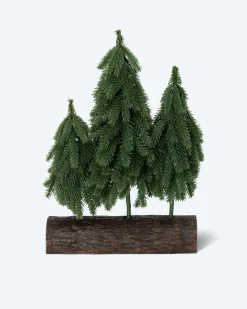 LED-Weihnachtsbäume auf Baumstamm, 3tlg.