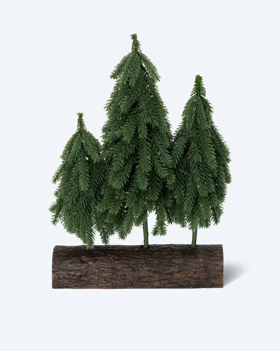 LED-Weihnachtsbäume auf Baumstamm, 3tlg.