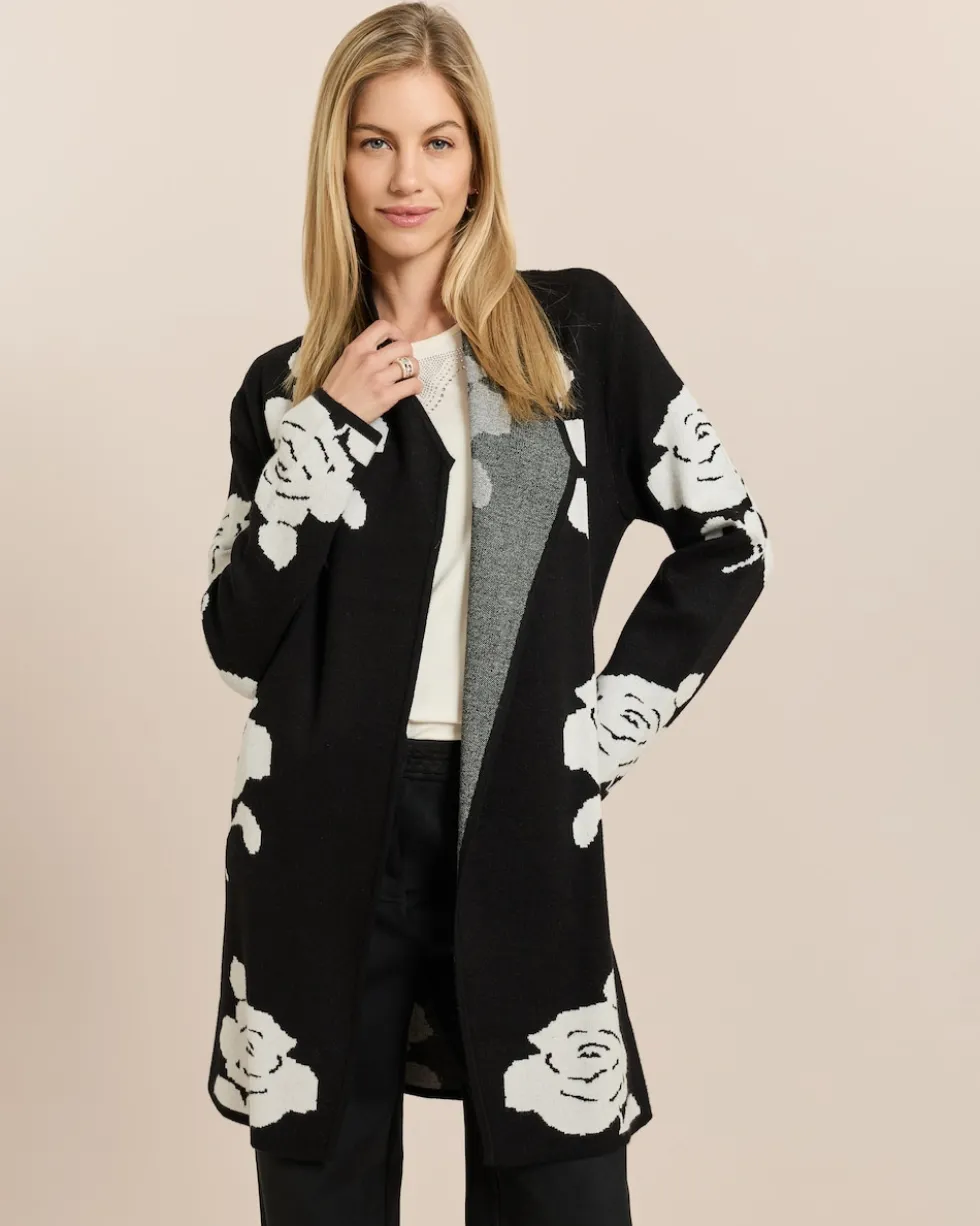 Longcardigan mit Rosen