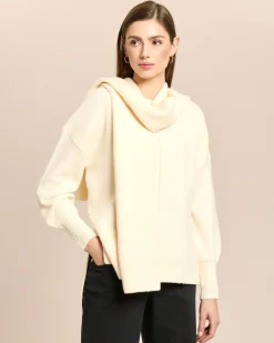 Longpullover mit Kapuzenschal