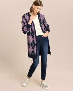 Long Strickjacke mit Karomuster